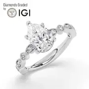 Pear Solitaire Labgrown Diamond Engagement Ring 18k White Gold 1.75 Ct D VS1