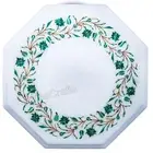 Coffee Table Top Inlaid with Malachite Stone White Marble Patio Corner Table