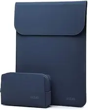 HYZUO 15-16 Inch Laptop Sleeve Compatible with MacBook Pro 16 M3/M2/M1 Pro/Max A2991 A2780 A2485 A2141 2024-2019, MacBook Pro 15 2012-2015, XPS 15, Faux Suede Leather Case with Pouch, Navy Blue