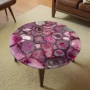 24" Round Pink Agate Stone Coffee Table Handmade Furniture Gemstone Countertop