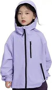 [Rolanko] Girls Waterproof Hooded Jacket, Lightweight Rain Coat, Kids Windbreaker, Rainwear