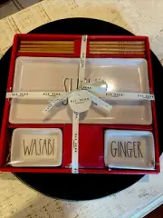 New Rae Dunn Sushi, Chopsticks wasabi and ginger dish Set kit. WHITE! Rare!