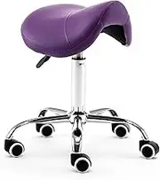 Saddle Chair Office Saddle Ergonomic Stool, Swivel Adjustable Rolling Chair with Wheels, PU Leather Salon Seat for Tattoo/Beauty/Lash/Massage