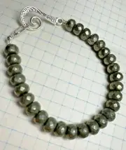 Pyrite Golden Faceted Roundel 5mmx 8mm Natural Gemstone Bracelet 7" Fools gold