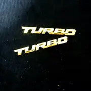 2x Small Golden TURBO Chrome Metal Sticker Badge Emblem Decal Engine 4WD Utility (for: Renault)