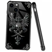 Case Compatible with,Organic Glass Cover for Girls iPhone 15 Plus Diamond Skull