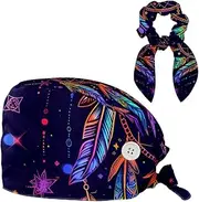 [YTYVAGT] Scrub Caps Women,Scrub Hats Suitable for Women,Vintage Colored Feather Dreamcatcher