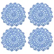 Fabric Coasters, 4pcs 4" - Cotton Woven Crochet Doilies with Floral (Blue)