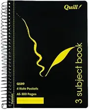 Quill Q Series 3 Subject Notebook, A5, 70gsm, 300 Pages, Black Polypropylene Cover