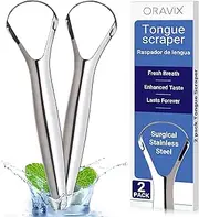 Tongue Scraper Stainless Steel | Bad Breath Treatment | Tongue Cleaner | for a Fresh Breath and Better Oral Health | Stainless Steel Tongue Scraper | Tongue Cleaner for Kids and Adults | ORAVIX