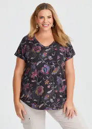 [Virtuelle] Taking Shape Cotton Modal Floral T-shirt Size 26 in Print - Plus Size Women's Tops & T Shirts Print