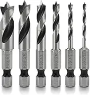 NEIKO 11401A 6 Piece Brad Point Drill Bit Set, Stubby Drill Bit Set for Wood, 1/4" Quick Change Hex Shank, HSS 4241 High Speed Steel for Quick Change Chucks and Drives, Drill Bit Holder Included