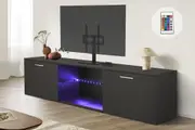 Advwin TV Cabinet 160cm LED Entertainment Unit Stand w/ Glass Shelf Modern Media Console Black