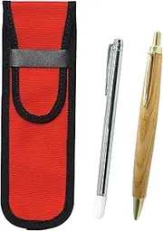 2 Pack Cloth Pen Case Red Metal Indicator Stick and Maple Wood Barrel Retro Ballpoint Pen Set NK02R-701S-HS47S-2