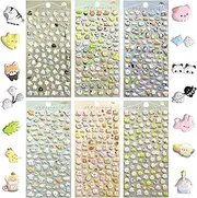 600+ Cute Mini Puffy Stickers for Children and Adults - 3D Tiny Animals, Cats, Penguins, Fruits, Bread, Etc. - 6 Sheets