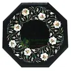 Black Marble Inlay table Top Inlaid With Semi-Precious Gems Stone For Side table