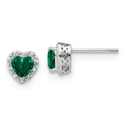 Sterling Silver Created Emerald and Real Diamond Earrings