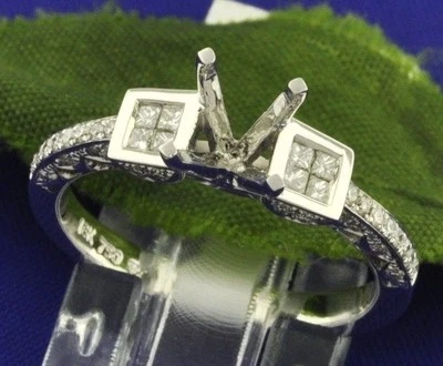 18k Solid White Gold 0.49 ct Semi Mount Natural Diamond Ring 3.40 Grams VS F