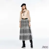 在飛比找momo購物網優惠-【iROO】黑白民俗風暈染網紗裙