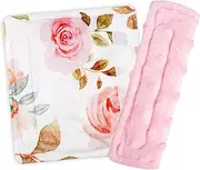 WINGHENLEE Baby Car Seat Strap Pads, Car Seat Strap Shoulder Covers for Baby Infant Toddler, Double-Sided Car Seat Belt Covers for Stroller/Pushchair/Baby Swing, Soft Flannel, Floral