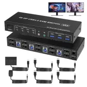 USB 3.0 KVM Switch 2 Monitors 4 Computers Displayport 4K 60Hz, Dual Monitor D...