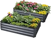 Green Fingers Garden Bed Galvanized Steel Planter Box, Gardening Supplies Plant Containers Patio, 150 x 90 x 30cm Set of 2 Raised Beds Rectangle for Vegetables Flowers Herbs