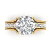 2.89 Round Cut Pave Moissanite Promise Bridal Band set Sliding 14k Yellow Gold