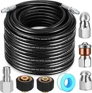 Sewer Jetter Kit - Drain Cleaner Tool Clog Remover Kit Includes Tough Flex Pressure Washer Hose and 7 High End Nozzles and Adapters for Ultimate Drain Jet 1/4'' NPT (50)