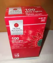 HOME ACCENTS 100 CT RED MINI LIGHTS ~22.1 FT TOTAL LENGTH~STEADY/FLASHING ~NIB