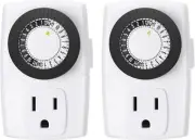 BN-LINK Indoor 24-Hour Mechanical Outlet Timer Plug Indoor 2 Pack 2 or 3 Prong