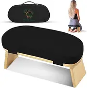 MONK & LLAMA Meditation Bench - Kneeling Bamboo Bench with Foldable Legs & Cushion — Perfect Kneeling Stool Ergonomic Bamboo Yoga Bench for Extended Practice - Includes Carrying Bag (Black)