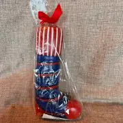 Crate & Barrel Holiday Candle 20 Hour Burn Time New Christmas Stocking Blue Red