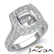 Cushion Diamond Engagement Ring 18k White Gold Halo Pave Setting Semi Mount 2.1C
