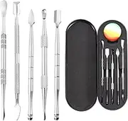 uxcell 6 Pcs Wax Carving Tools Stainless Steel Wax Carving Sculpting Tools with 5ml Silicone Container Jar and Portable Metal Black Case for Modeling Shaping, Silver Tone