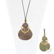Leather Cord 28 Inch Necklace With Brown Metal Disc And Ring Pendant By Caracol