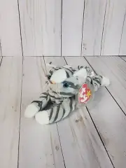 TY BEANIE BABY PRANCE GREY TABBY STRIPED CAT 8" STUFFED ANIMAL BLUE EYES
