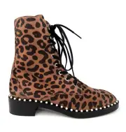 STUART WEITZMAN Sondra Leopard Cheetah Suede Leather Combat Boots US 6.5 - EU 37