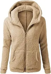 [Generic] Women Sweater Winter Warm Coat,Women'S Outwear Hooded Cotton Wool Coat Zipper,Solid Color Front Zipper With Pockets,Wool Coat Plus Size,Outdoor Jacket Lightweight