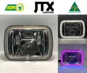 1 Pair, Chrome LED JTX Headlights, 5x7, White and Purple Halo, suits MK Triton (for: Mitsubishi)