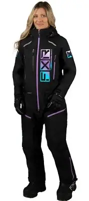 FXR Recruit Lite 23 Womens Snow Monosuit Black/Sky Lilac/White Fade