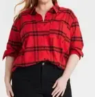 Ava & Viv Red Plaid Flannel Shirt 3X No-Gap Button Front Tunic Top NWT Plus
