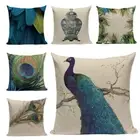 Blue peacock blue feather blue vase cushion cover square sofa bed car printed