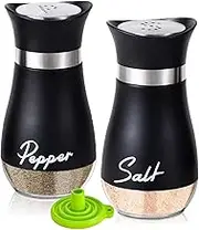 Stainless Steel Salt and Pepper Shakers Set with Glass Bottle, Spice Dispenser Kitchen Accessories for Home,Kitchen, Restaurant, Dining Table (Black), UD23020