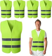 [AUTUUCKEE] 5 Pack Hi Vis Ve Jackets, Standard Size Reflective High Visibility Vests, Unisex Safety Vest Waistcoats Jacket for Traffic Work, Running