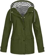 [ADJHDFH] waxed jacket women,outlet deals overstock,women waterproof rain jacket long sleeve lightweight hiking jackets with hood travel zip up raincoat with pockets（a4-army green，xxl）, A4-army Green