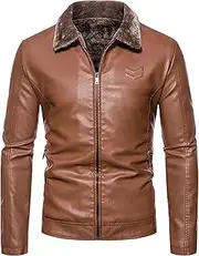 [Sumairah] Mens Cycling Leather Jacket Thickened Polo Collar American Leather Coat Jackets For Men