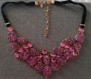 Vintage Joan Rivers Pink Gold Tone Velvet Statement Bib Necklace