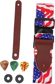 GREENADSCAPE 7pcs Bass Strap Picks Head Bands Mats Set Guitar Belt Non-slip Guitar Pick Adjustable Length Material Star Flag Design