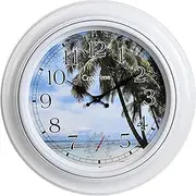 45cm Large Outdoor Clock Waterproof - Vintage Retro Outside Wall Clocks with Thermometer for Garden Patio Pool Porch Deck Yard Decor,Coastal Beach Nautical Blue Ocean Theme,18 Inch