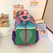 Green Colorblock Drawstring Backpack - Lightweight Nylon Bag with Heart Mesh Poc